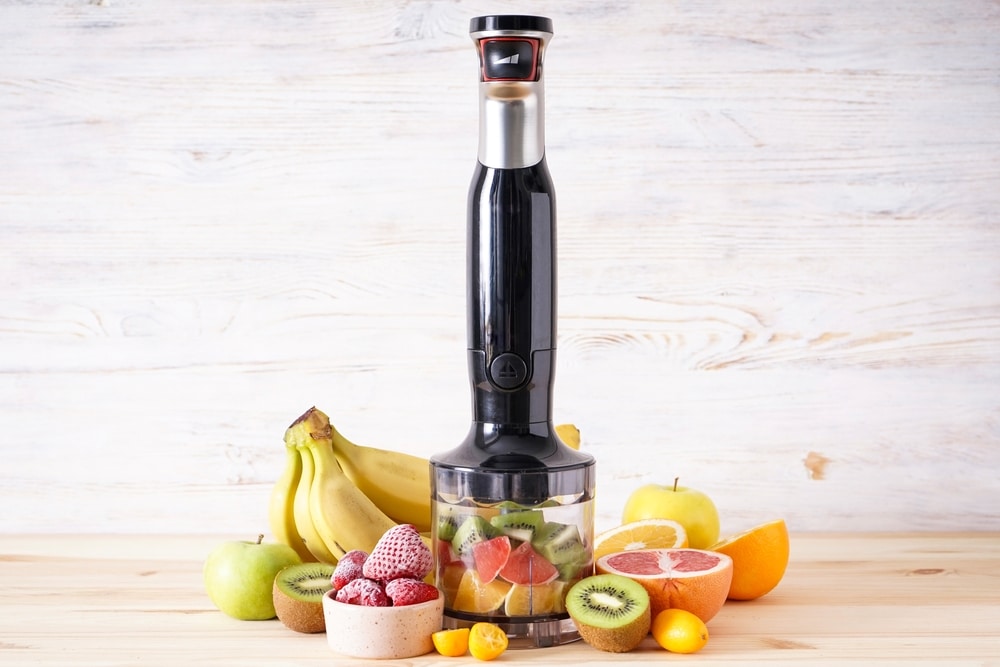Blender surrounded by fruit and veg, Vegan cooking